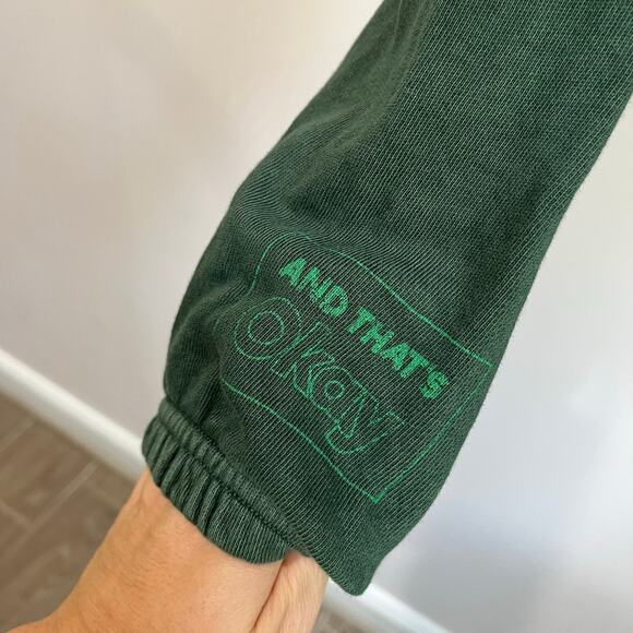 Aerie Running Late Green Graphic Sweatshirt Pullover Crew 100% Cotton Sz M - Picture 4 of 10